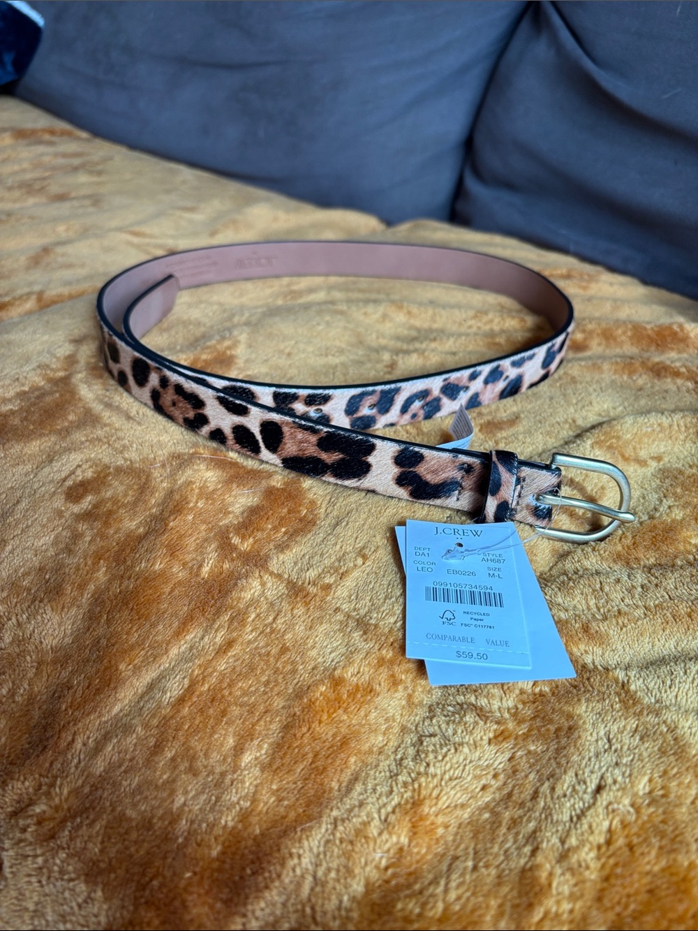 J. Crew Factory Leopard Print Leather Belt with Gold Buckle